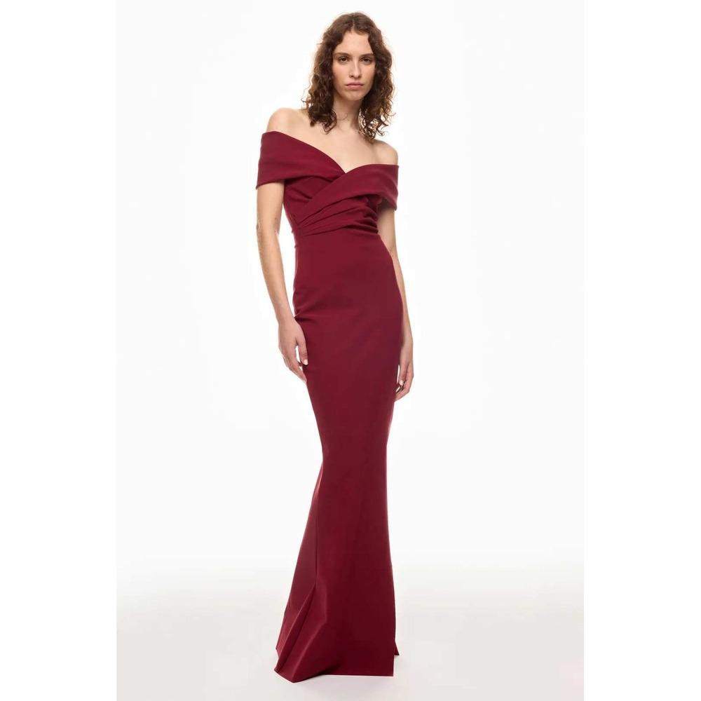 CHIARA BONI La Petite Robe Off The Shoulder Gown Red Mermaid Slit Made in Italy